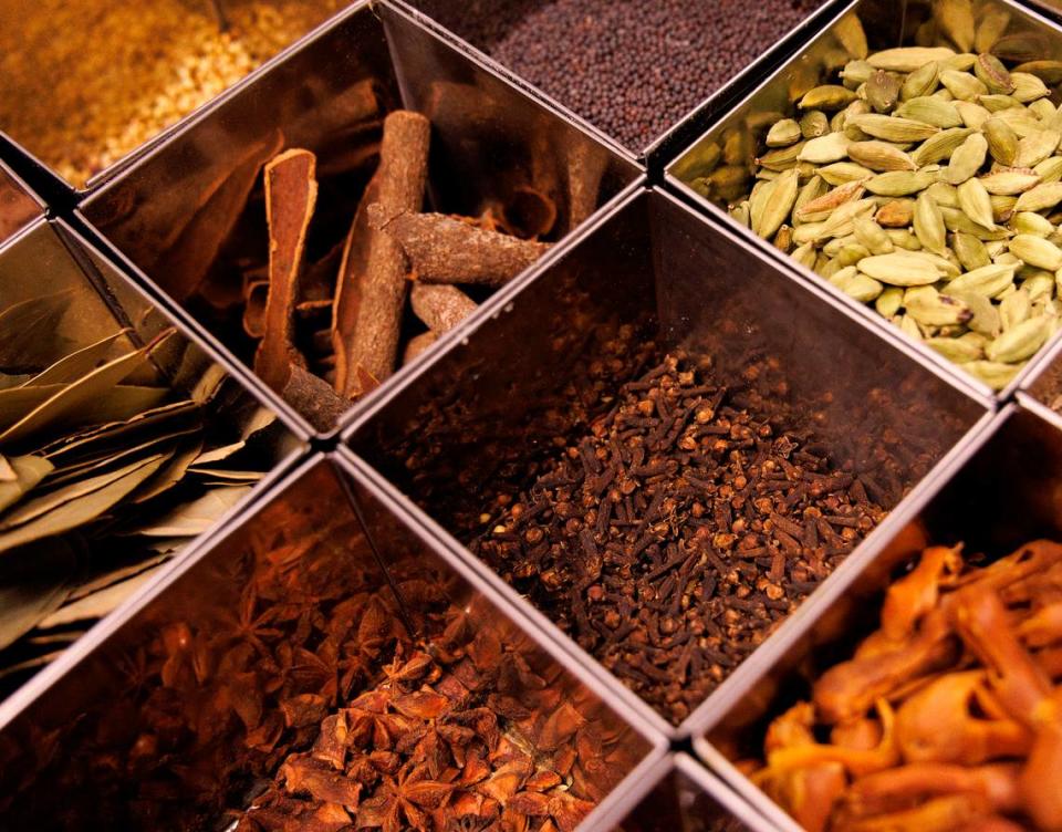 A tray of spices is pictured in the kitchen of Tamasha Modern Indian on Wednesday, May 8, 2024, in Raleigh, N.C.