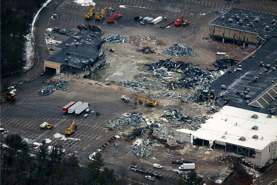 Local pilot Mike Dupont took this aerial photo of demolition work at the Silver City Galleria in Taunton on Feb. 22, 2021.