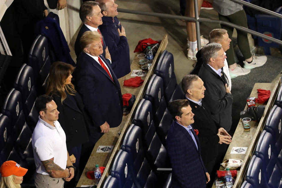 The Republican National Committee reportedly paid $465 per seat for Donald Trump and his group to attend Game 5 of the World Series on Sunday.