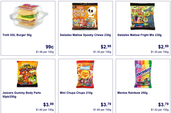 Halloween treats on sale as Special Buys at Aldi Australia.