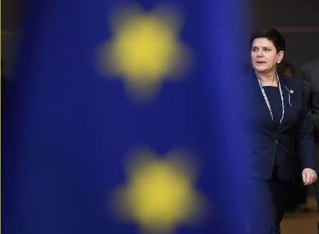 Poland's Prime Minister Beata Szydlo arrives at the EU summit in Brussels, Belgium, March 9, 2017. REUTERS/Dylan Martinez TPX IMAGES OF THE DAY