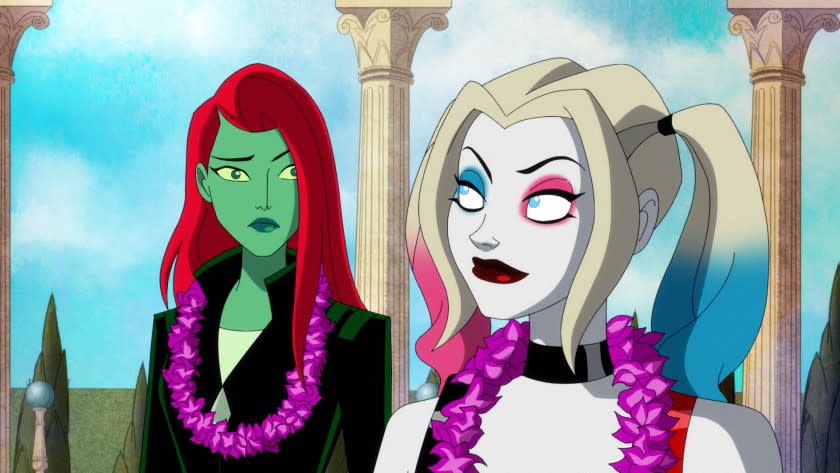 Poison Ivy (Lake Bell) and Harley Quinn (Kaley Cuoco) on "Harley Quinn."