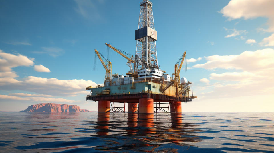 A drilling rig surrounded by reserves of oil and natural gas.