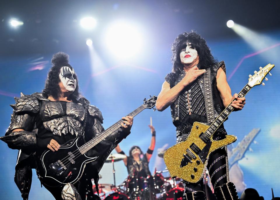 Gene Simmons, left, and Paul Stanley of KISS perform during the final night of the band's End of the Road tour on Saturday, Dec. 2, 2023, at Madison Square Garden in New York.