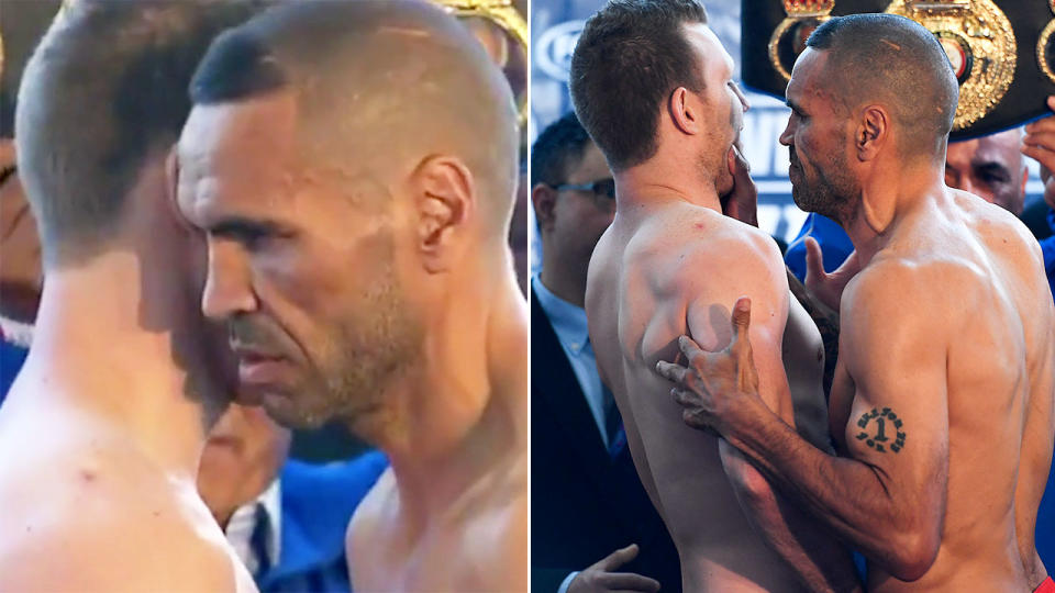 Horn whispered something to Mundine before he snapped. Image: Getty