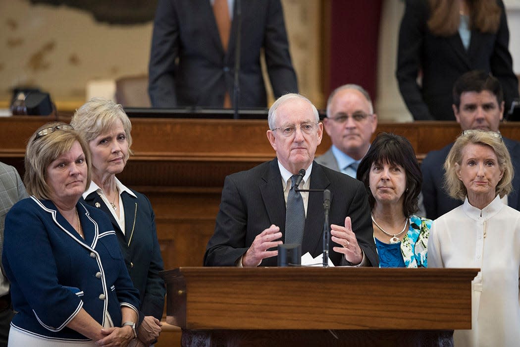 State Rep. John Smithee, R-Amarillo, discusses a bill on Aug. 8, 2017. This month, he's being floated by Paxton allies as a potential House speaker candidate.