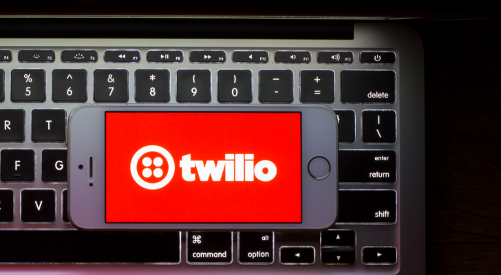 The Twilio (TWLO) logo is seen on a smartphone. Twilio is a cloud communications platform as a service company based in San Francisco, California.