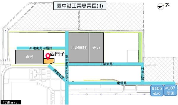 西門子公司位於臺中港工業專業區（II）之位置示意圖。（圖：臺中港務分公司提供）