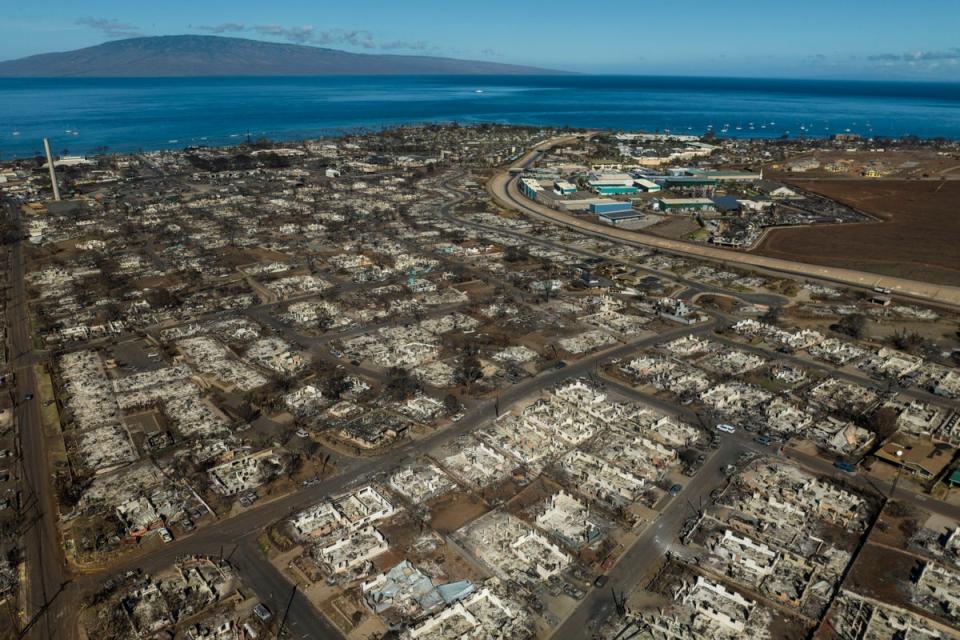 The aftermath of a wildfire is visible in Lahaina (Copyright 2023 The Associated Press. All rights reserved)