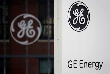 The logo of U.S. conglomerate General Electric is pictured at the company's site in Belfort, April 27, 2014. REUTERS/Vincent Kessler/File Photo