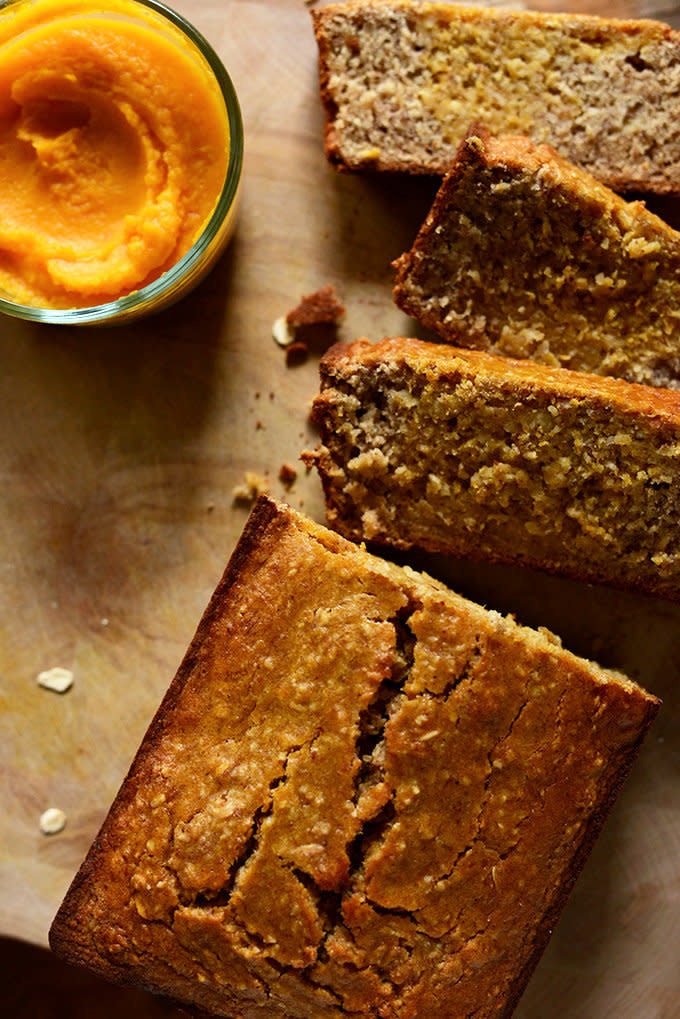 Add some fall flavour to your banana bread with butternut squash. This recipe is also gluten-free! <a href="http://minimalistbaker.com/gluten-free-butternut-squash-banana-bread/" target="_blank">Get the recipe from Minimalist Baker here.</a>