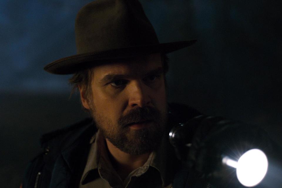 Harbour as Jim Hopper in Stranger Things S2 (Netflix)