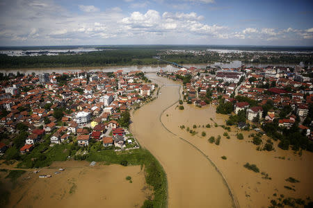 An aerial view of the flooded city of Brcko, May 18, 2014. REUTERS/Dado Ruvic