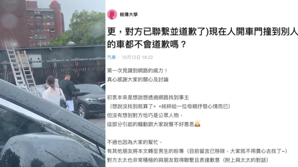 在論壇上抱怨停車場遇到開門不注意兩旁車輛的車主，沒想到對方竟然是台灣知名籃球員。(圖片來源/ Dcard)