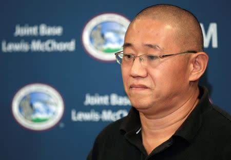 Kenneth Bae pauses before speaking at a news conference at U.S. Air Force Joint Base Lewis-McChord in Fort Lewis, Washington, U.S., November 8, 2014. REUTERS/Anthony Bolante/Files