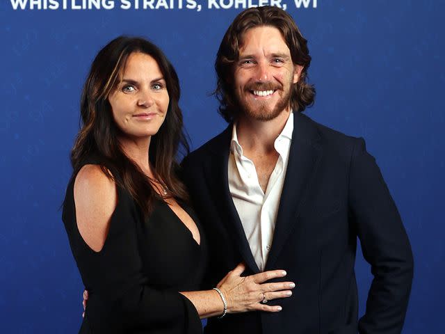 <p>Warren Little/Getty </p> Tommy Fleetwood and Clare Fleetwood at the Team Europe Gala Dinner in September 2021.