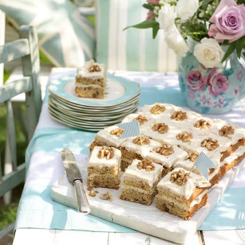 Coffee and walnut traybake cake