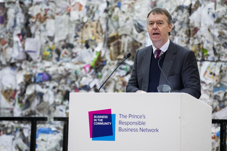 LONDON, ENGLAND - NOVEMBER 22: Jeremy Darroch speaks on stage during a Waste-To-Wealth Summit at Southwark Integrated Waste Management Facility on November 22, 2018 in London, England.The Prince of Wales, President and Royal Founding Patron of Business in the Community (BITC.), will attend BITC’s Waste-to-Wealth Summit. BITC is convening the Waste-to-Wealth Summit at which 200 leaders from business, government, academia and civil society will come together to tackle one of the challenges of our time; to commit to work collectively to create new solutions that will increase resource productivity and reduce avoidable waste. (Photo by Tristan Fewings - WPA Pool/Getty Images)