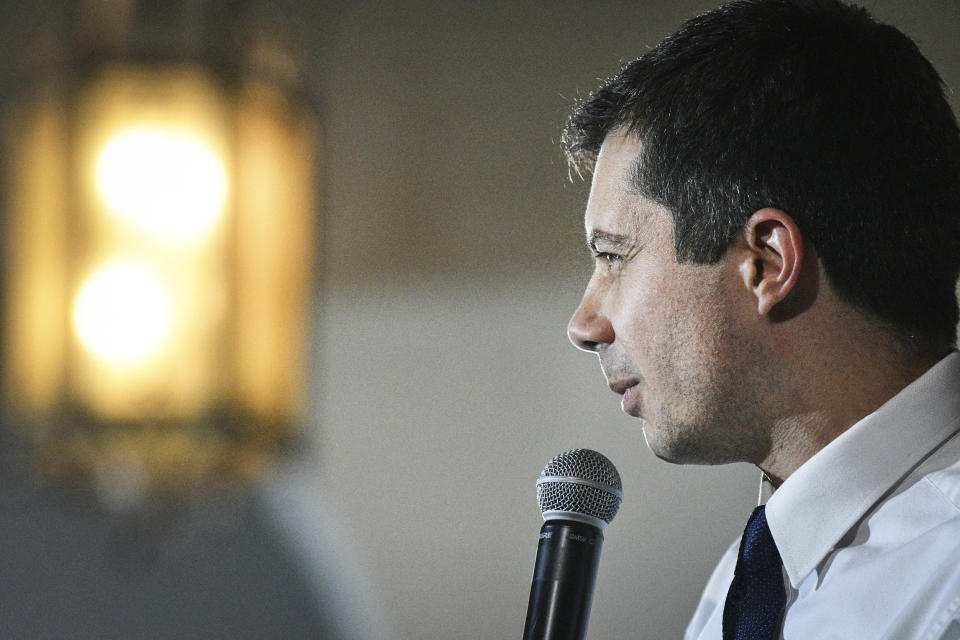 Democratic presidential candidate and Mayor of South Bend, Ind., Pete Buttigieg speaks during a campaign stop at the Danceland Ballroom Saturday, Dec. 7, 2019, in Davenport. (Meg McLaughlin/The Dispatch - The Rock Island Argus via AP)