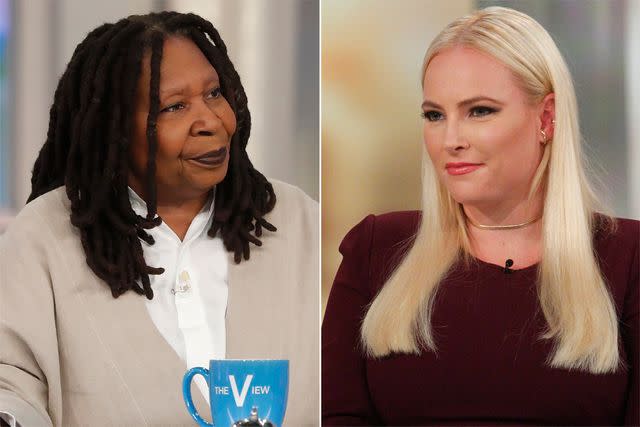 <p>Lou Rocco/ABC via Getty Images (2)</p> Whoopi Goldberg on 'The View' ; Meghan McCain on 'The View'