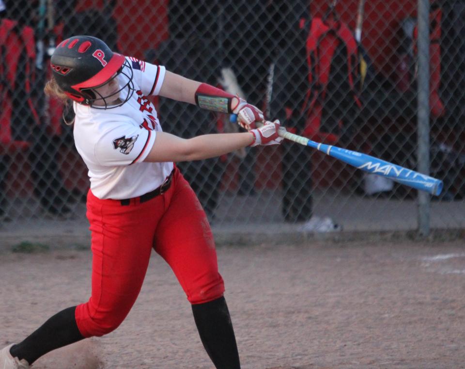 Pinckney's MacKenzie Burns was 3-for-4 with three RBI in the second game of a sweep of Canton on Monday, April 10, 2023.