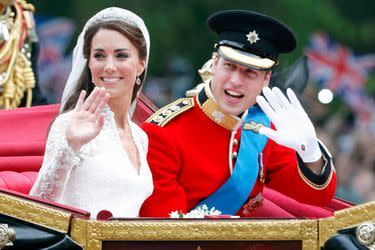 Kate Middleton et le prince William tout juste mariés, à Londres, le 29 avril 2011.