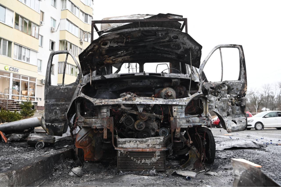 A photo published on the official Telegram account of Belgorod mayor Valentin Demidov, was said to show a damaged car following fresh aerial attacks (TELEGRAM / @v_v_demidov/AFP via)