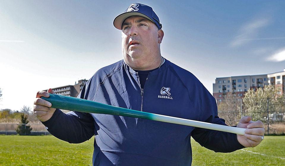 Baseball coach Jim Dolan talks about his teams prospects in the playoffs.
The Quincy College baseball team "Granites" practice off Pond Street , Quincy on Friday April 26, 2024