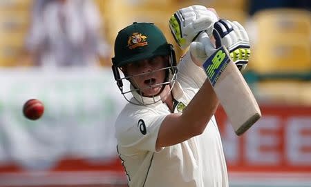 Cricket - India v Australia - Fourth Test cricket match - Himachal Pradesh Cricket Association Stadium, Dharamsala, India - 25/03/17 - Australia's captain Steven Smith plays a shot. REUTERS/Adnan Abidi