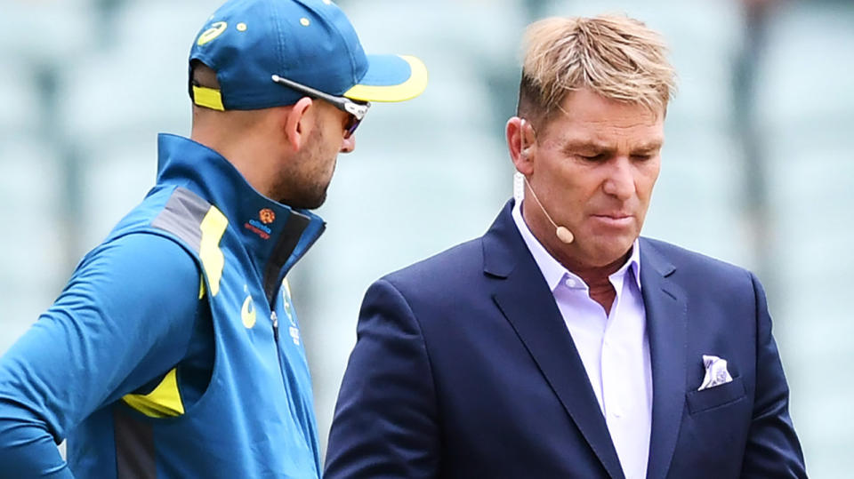Shane Warne, pictured here chatting to Nathan Lyon before a Test match.