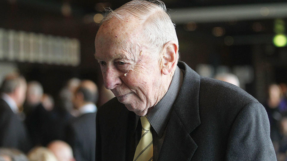 Pictured here, Hawthorn legend John Kennedy Snr died peacefully, aged 91.