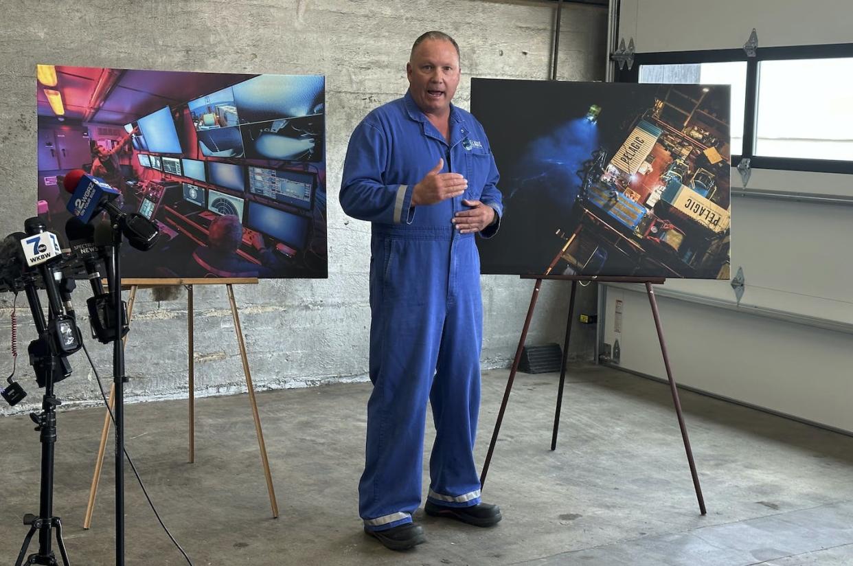 Edward Cassano, speaking at a news conference, led the search team that found the remains of the submersible. (AP Photo/Carolyn Thompson)