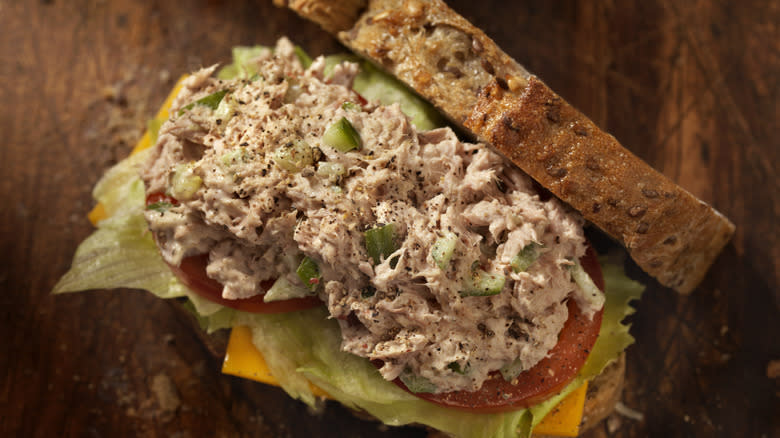 Open tuna salad sandwich