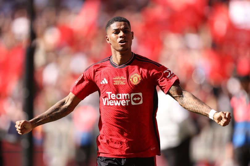 Marcus Rashford celebrates following Manchester United's victory in the FA Cup Final.