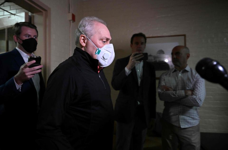 House Majority Leader US Representative Steve Scalise, R-La., arrives for a meeting with a Texas delegation at the US Capitol in Washington, DC, on October 4, 2023.