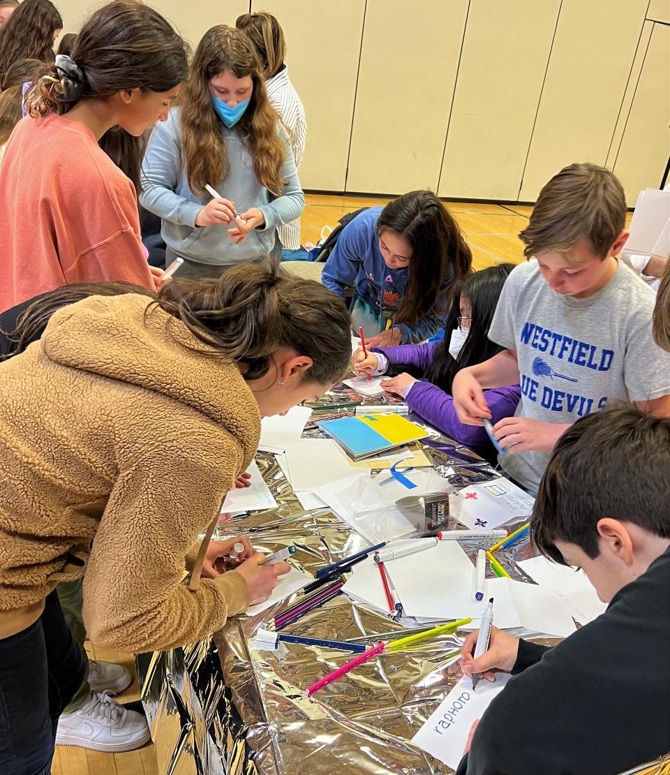 During a week of community service in March, Roosevelt Intermediate School in Westfield students wrote words of encouragement to Ukrainian children, sent letters of thanks to health care workers, and participated in other civic-minded activities.