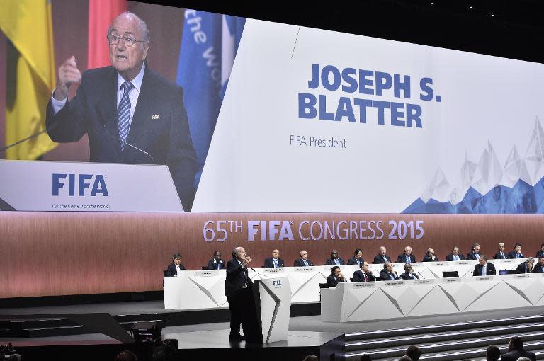 FIFA president Sepp Blatter gives a speech during the FIFA congress in Zurich