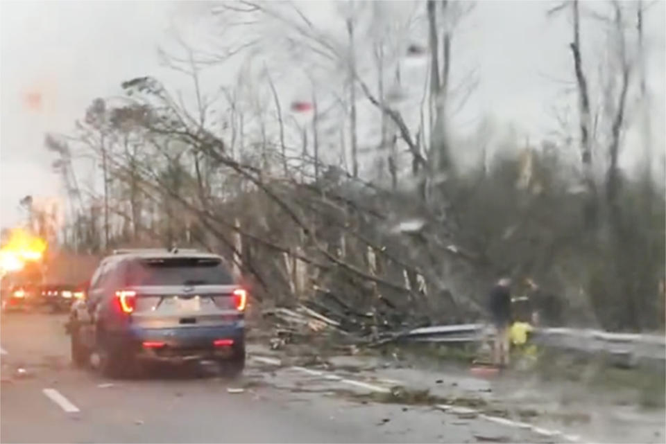 Tornado damage in LaGrange, Ga., on March 26, 2023. (@bourntocreate via Twitter)