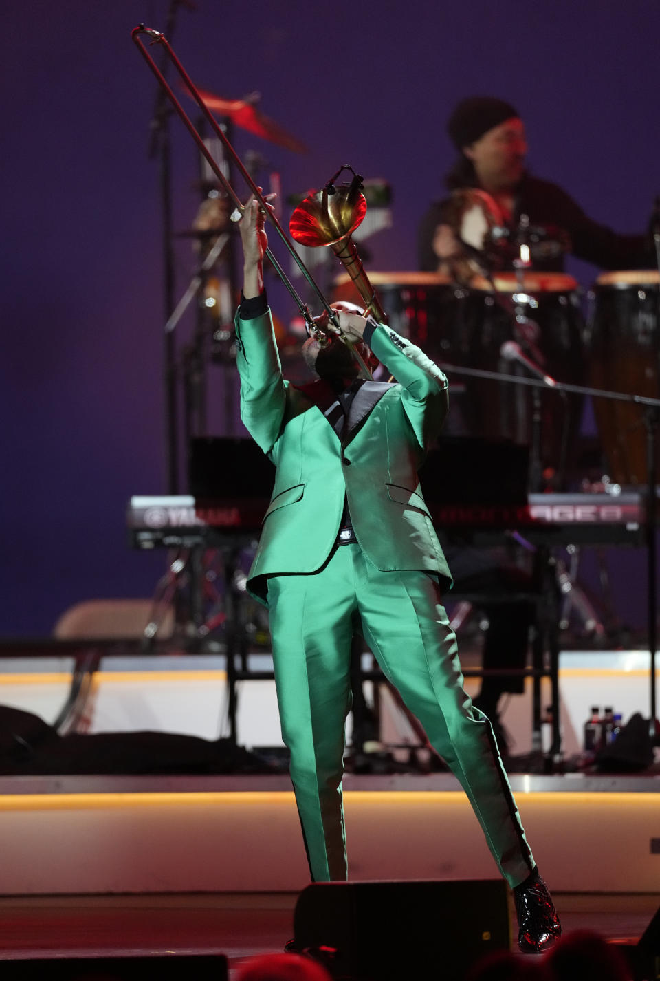 Trombone Shorty at MusiCares Person of the Year honoring Berry Gordy and Smokey Robinson at the Los Angeles Convention Center on Friday, Feb. 3, 2023. (AP Photo/Chris Pizzello)