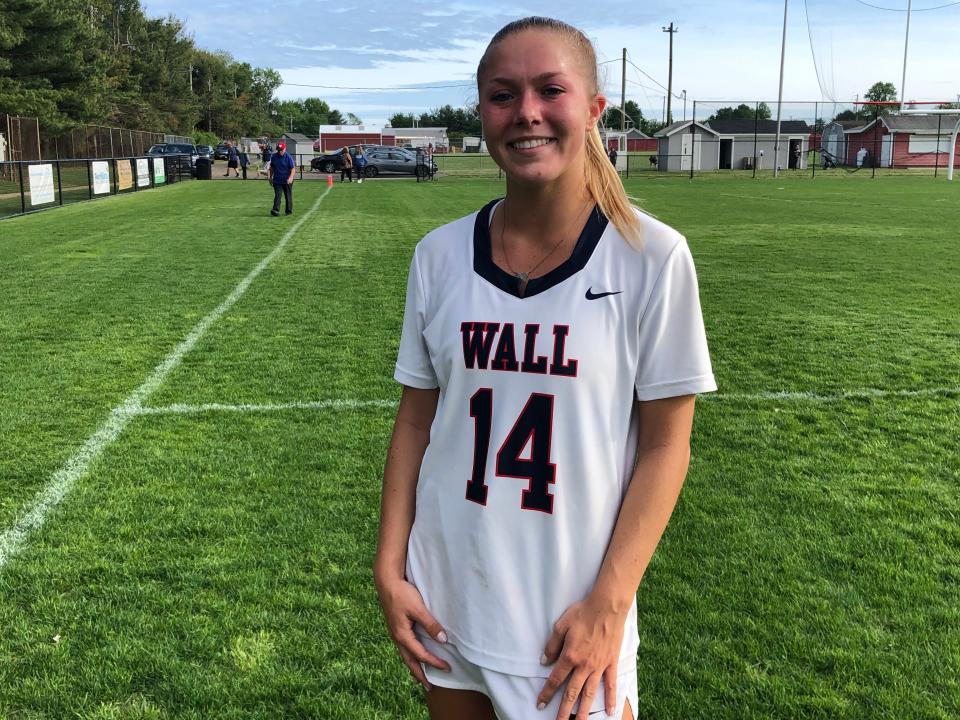 Wall senior Rory Paris talks with the Asbury Park Press following her team's 13-8 win over Barnegat in an NJSIAA South Group 2 Quarterfinal Round Game on May 24, 2022.