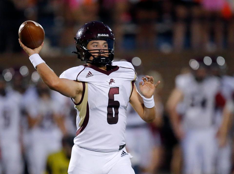 Blanchard's Carson Cooksey throws a pass during a game at Noble on Sept. 2.