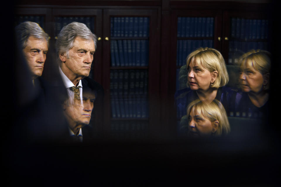 Former President of Ukraine Viktor Yushchenko sits for an interview alongside his wife Kateryna at the Urban League of Philadelphia, Monday, May 13, 2024. Yushchenko said the long delay by the U.S. Congress in approving military aid for his country was “a colossal waste of time,” that sent a signal to Russian President Vladimir Putin to inflict more suffering in the two-year invasion and would only prolong the war. (AP Photo/Joe Lamberti)