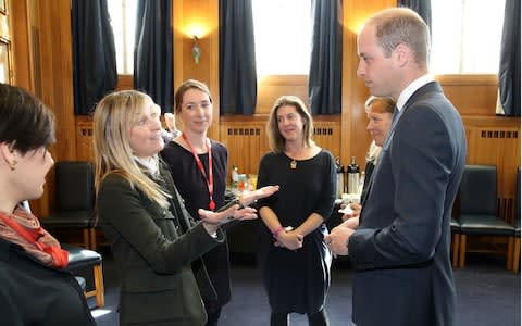 Fiona Phillips talking to Prince William at a screening to launch BBC mental health season in April 2017 - Credit: REX/Shutterstock