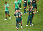 Soccer Football - World Cup - Group C - Denmark vs Australia - Samara Arena, Samara, Russia - June 21, 2018 Australia's Aaron Mooy celebrates with Tim Cahill after the match REUTERS/David Gray