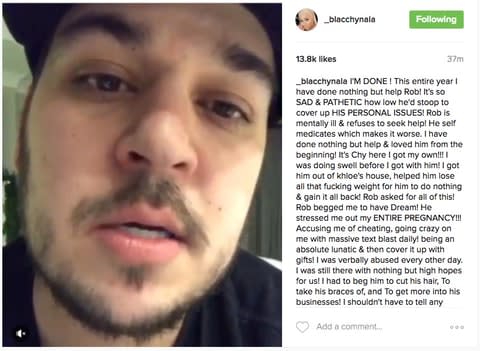 Blac Chyna wrote about her split with Rob Kardashian on Instagram and then deleted the post.