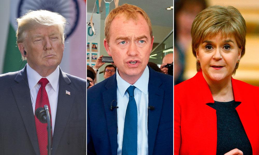 Donald Trump, Tim Farron and Nicola Sturgeon