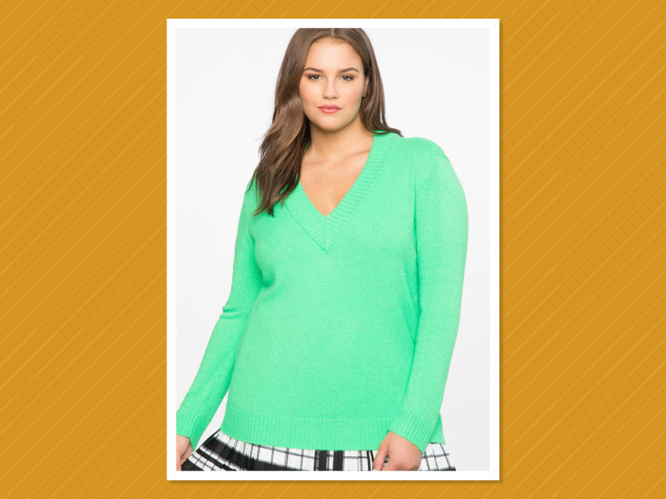 Eloquii Dramatic Rib V-Neck Sweater