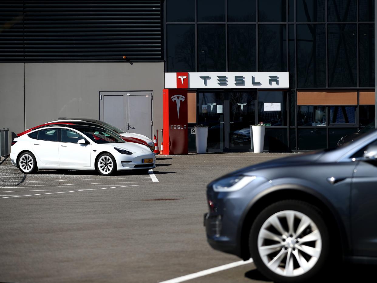 A general view of the Tesla Assembly plant building in Tilburg, Netherlands, which also does vehicle delivery and has a service centre, on March 29, 2021.