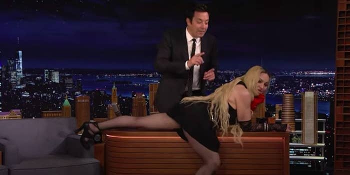 <div><p>"Stop it, stop it!" Jimmy yelled, to which Madonna replied, "No one’s going to see anything, my god!"</p></div><span> NBC / YouTube / Via <a href="https://www.youtube.com/watch?v=0XYQHB5Oy20" rel="nofollow noopener" target="_blank" data-ylk="slk:youtube.com;elm:context_link;itc:0;sec:content-canvas" class="link ">youtube.com</a></span>