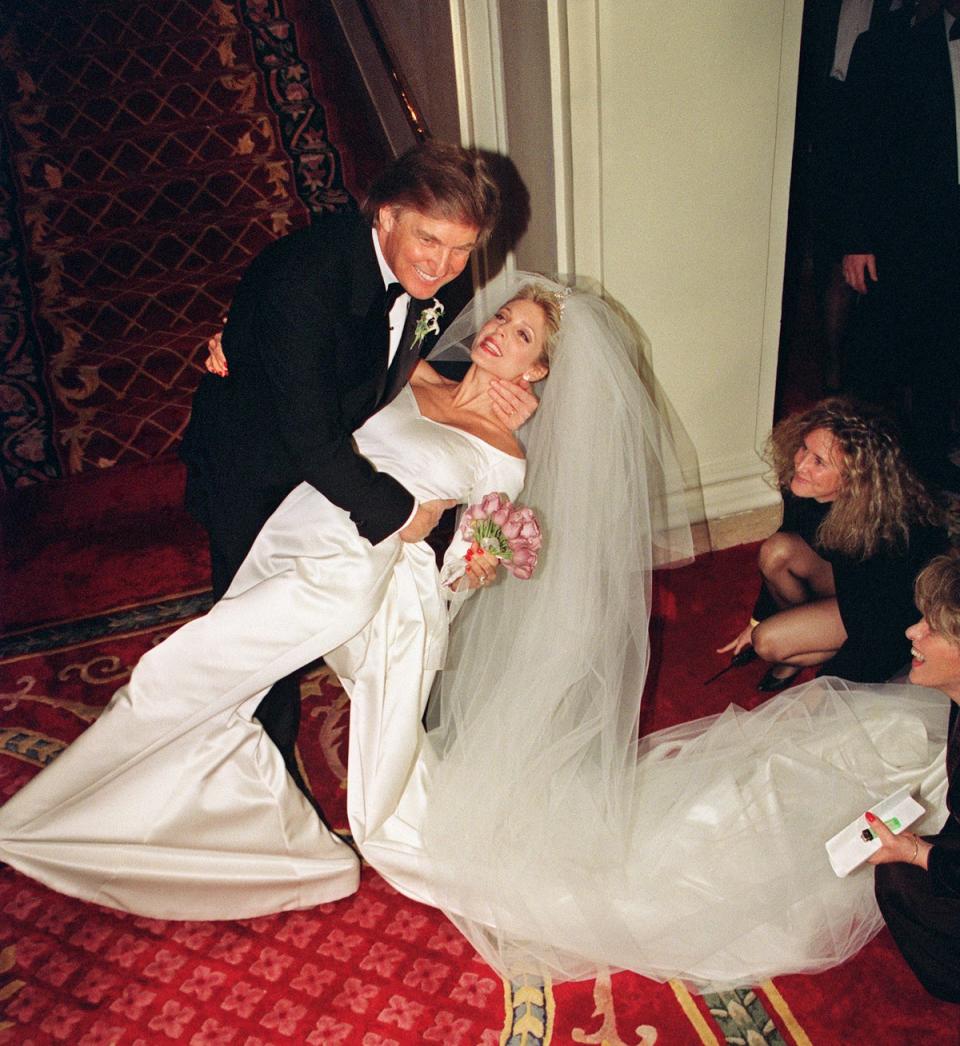 Donald Trump and Marla Maples wed in a ceremony at the Plaza Hotel in New York, December 20, 1993 (AFP via Getty Images)